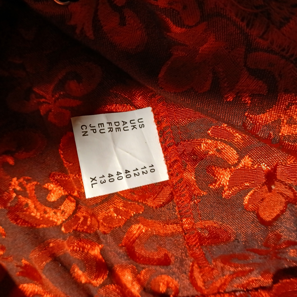 Luxurious Red Brocade Maxi Skirt with Black Ribbon Details - Picture 7 of 7